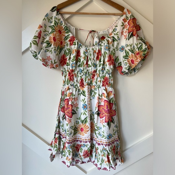 Farm Rio Off-White Bloom Garden Euroflax Premium Linen Mini Dress NWT Size XS - Picture 8 of 16